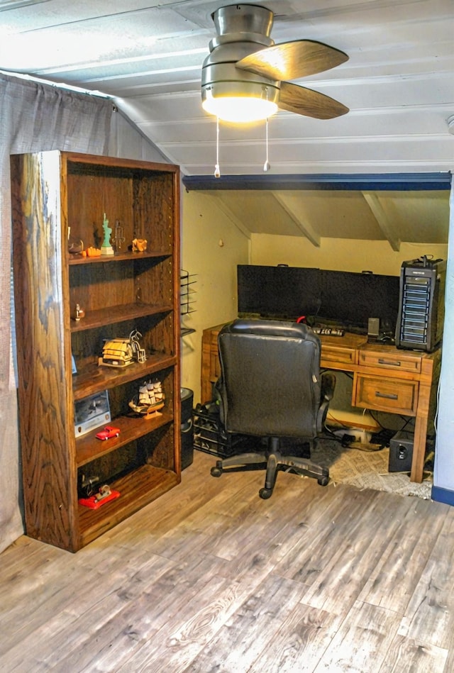 4024 Calmont Ave, Fort Worth, TX 76107 - office with vaulted ceiling, a ceiling fan, and wood finished floors