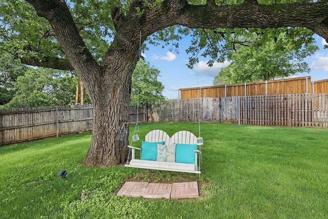 view of yard with a fenced backyard