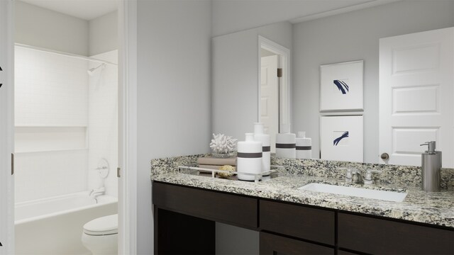 full bath with toilet, vanity, and shower / bathing tub combination
