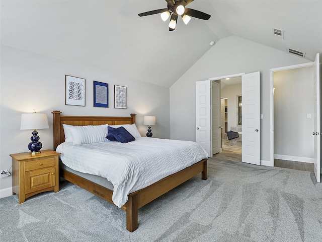 8901 Brandy Branch Way, Mckinney, TX 75071 - carpeted bedroom featuring lofted ceiling, baseboards, a ceiling fan, and connected bathroom