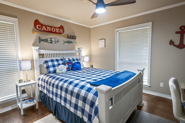 810 Clear Water Trl, Holly Lake Ranch, TX 75765 - bedroom featuring baseboards, ornamental molding, wood finished floors, and a ceiling fan