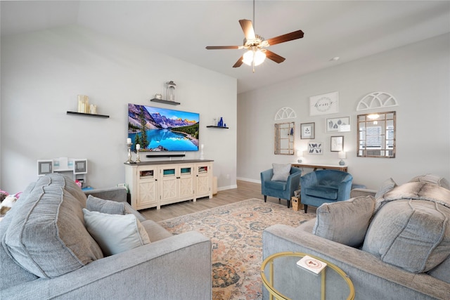 616 Chippewa Way, Aubrey, TX 76227 - living room with wood finished floors, ceiling fan, and baseboards
