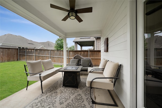 616 Chippewa Way, Aubrey, TX 76227 - view of patio / terrace with an outdoor living space and ceiling fan