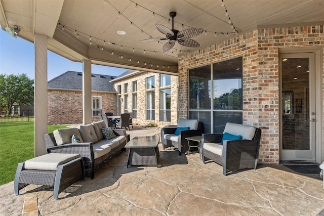 view of patio / terrace with outdoor lounge area and a ceiling fan