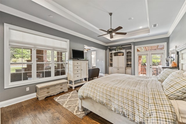 bedroom featuring baseboards, visible vents, access to outside, and multiple windows