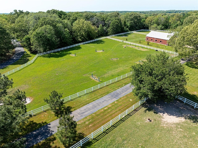 bird's eye view with a rural view and a forest view