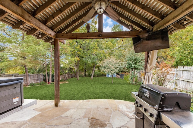 604 Lake Village Dr, Mckinney, TX 75071 - view of patio / terrace with a grill and a ceiling fan