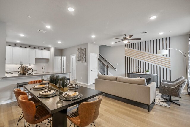 dining area with visible vents, recessed lighting, and ceiling fan