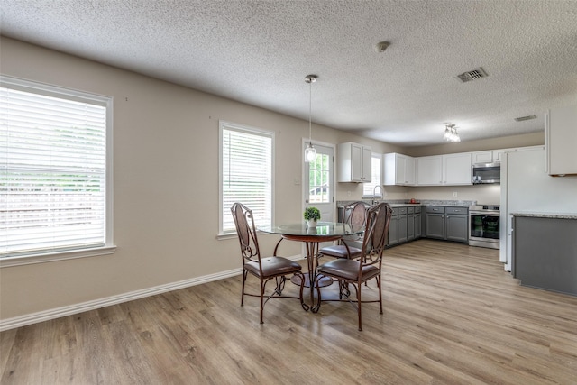 4504 Courtside Dr, Mckinney, TX 75070 - dining area featuring light wood finished floors, a textured ceiling, and baseboards
