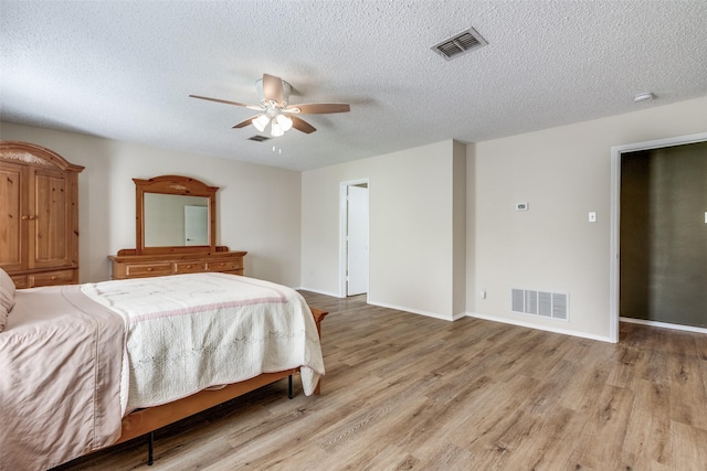 4504 Courtside Dr, Mckinney, TX 75070 - bedroom with light wood-style flooring, a textured ceiling, ceiling fan, and baseboards