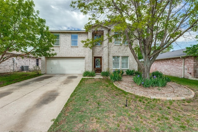 4504 Courtside Dr, Mckinney, TX 75070 - traditional-style home featuring central AC unit, brick siding, a garage, and concrete driveway