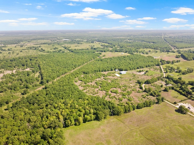 birds eye view of property featuring a forest view and a rural view