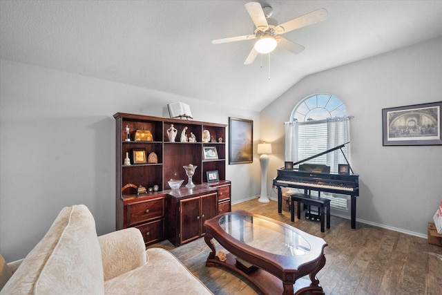 405 Londonderry Ln, Mansfield, TX 76063 - sitting room featuring lofted ceiling, baseboards, wood finished floors, and ceiling fan