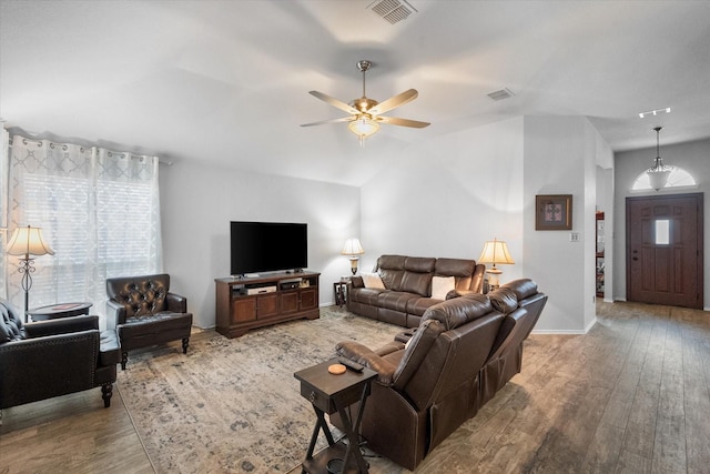 405 Londonderry Ln, Mansfield, TX 76063 - living room with plenty of natural light, wood finished floors, visible vents, and ceiling fan