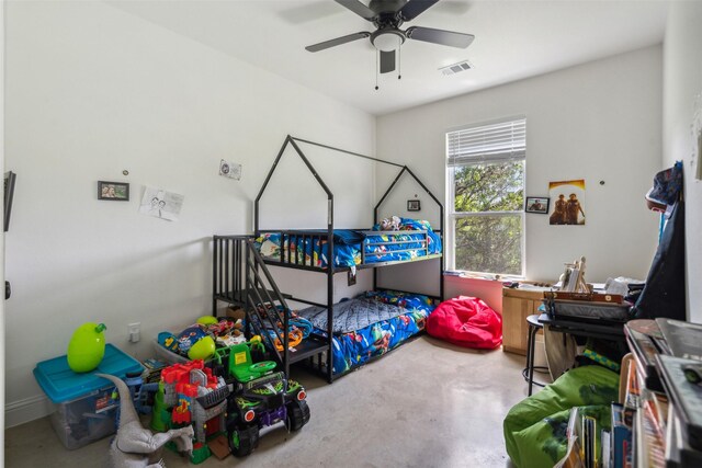 bedroom featuring visible vents and concrete flooring