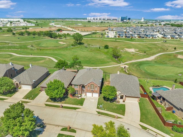 bird's eye view featuring a residential view and golf course view
