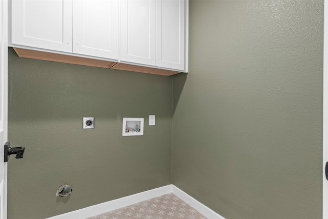 4524 Boston Dr, Plano, TX 75093 - laundry room featuring cabinet space, baseboards, hookup for an electric dryer, and washer hookup