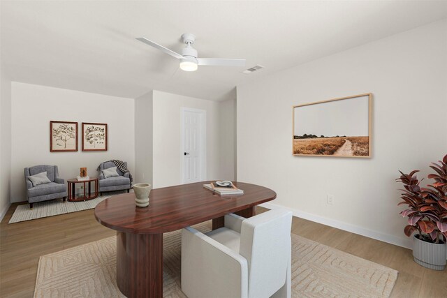4524 Boston Dr, Plano, TX 75093 - office area with visible vents, baseboards, ceiling fan, and light wood-type flooring