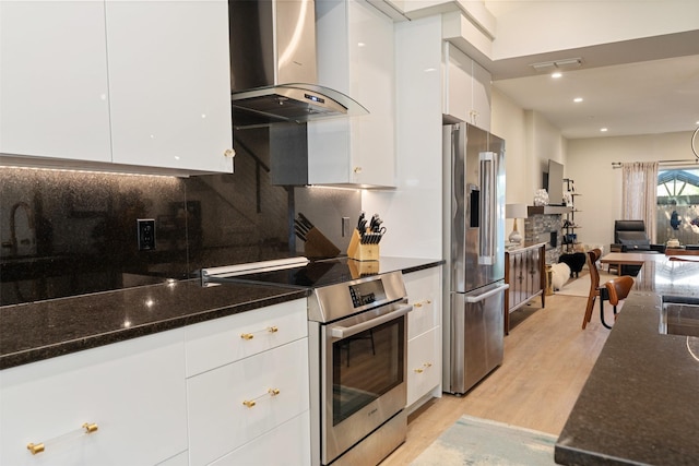 7404 W NW Hwy Unit 9, Dallas, TX 75225 - kitchen with stainless steel appliances, modern cabinets, and wall chimney exhaust hood