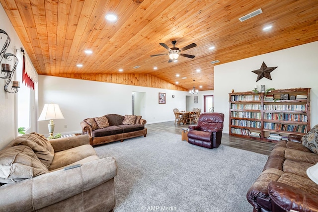 3734 Fm 600 S, Anson, TX 79501 - living room with wooden ceiling, vaulted ceiling, ceiling fan, and plenty of natural light