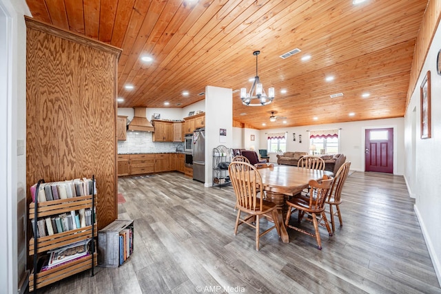 3734 Fm 600 S, Anson, TX 79501 - dining room with light wood finished floors, visible vents, recessed lighting, a chandelier, and wooden ceiling