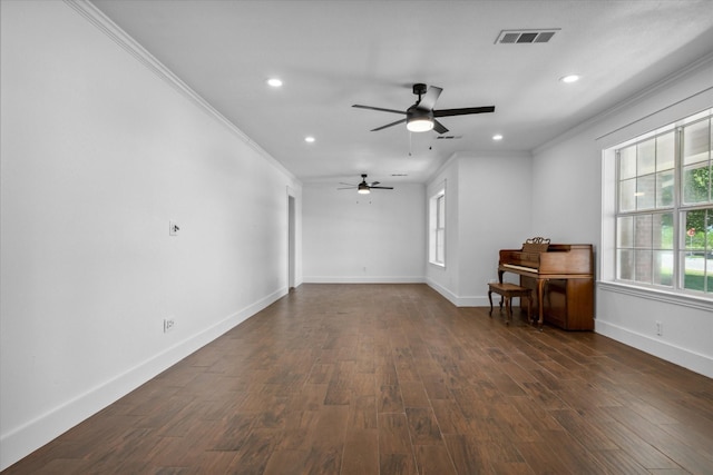 1631 E Farmers, Seagoville, TX 75159 - unfurnished living room with recessed lighting, ornamental molding, baseboards, and ceiling fan