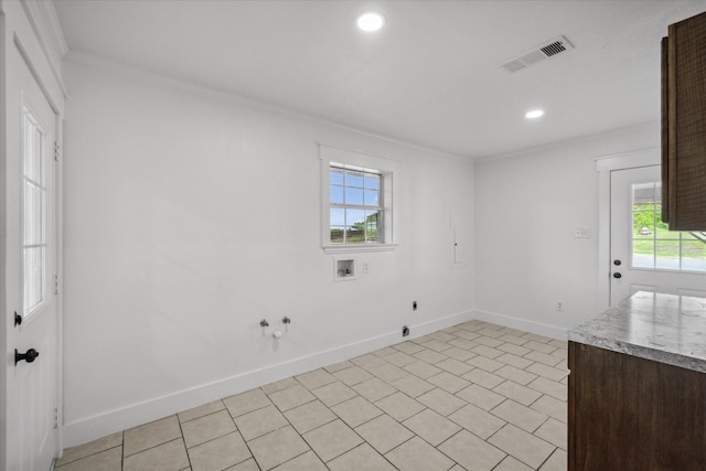 1631 E Farmers, Seagoville, TX 75159 - spare room featuring baseboards, ornamental molding, visible vents, and recessed lighting