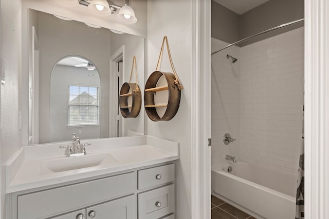 1001 Broadmoor Way, Roanoke, TX 76262 - bathroom featuring shower / tub combo with curtain, tile patterned flooring, and vanity
