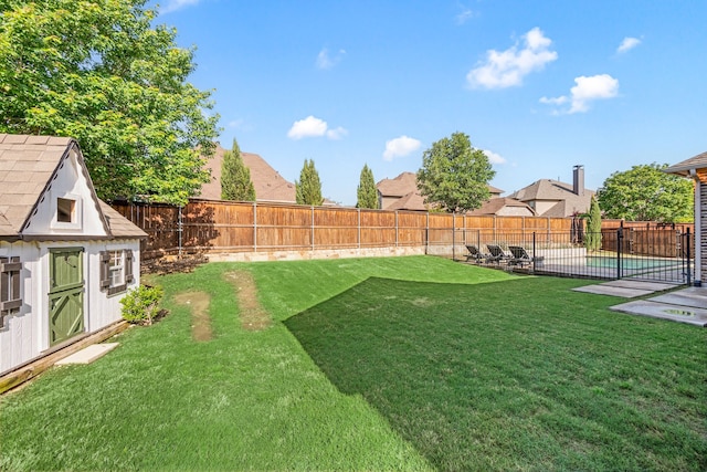 1001 Broadmoor Way, Roanoke, TX 76262 - view of yard with a fenced backyard, an outdoor structure, a residential view, and a fenced in pool