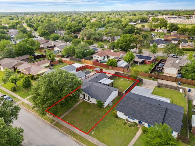 1501 Crockett St, Garland, TX 75042 - aerial perspective of suburban area with property boundaries highlighted