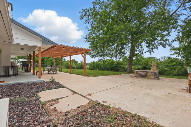 5247 Fm 1569, Farmersville, TX 75442 - rear view of house featuring a yard, a patio, a chimney, and a pergola