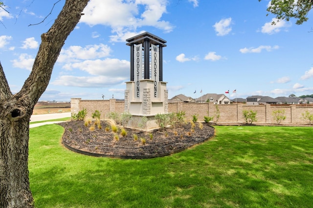 view of property's community featuring fence, a yard, and a residential view