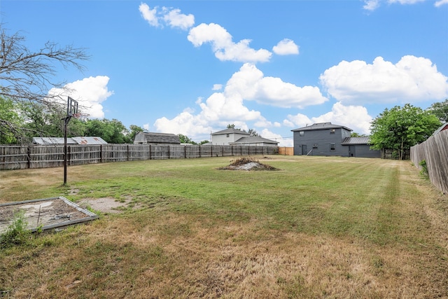 view of yard with a fenced backyard