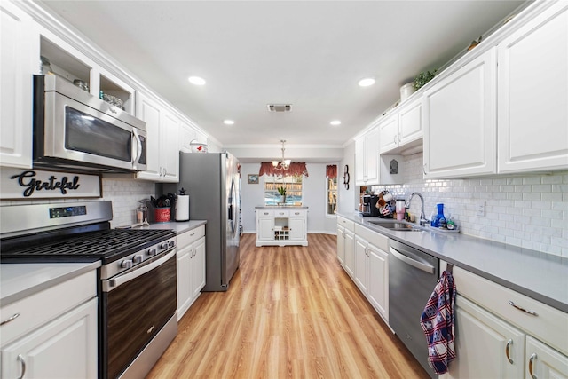 1600 Shaw Dr, Brownwood, TX 76801 - kitchen with white cabinetry, stainless steel appliances, visible vents, and a sink