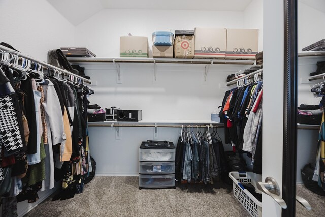 spacious closet with vaulted ceiling and carpet