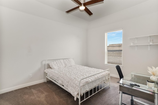 bedroom featuring a ceiling fan, baseboards, and carpet floors