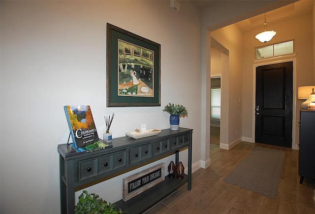entrance foyer featuring baseboards and dark wood-style floors