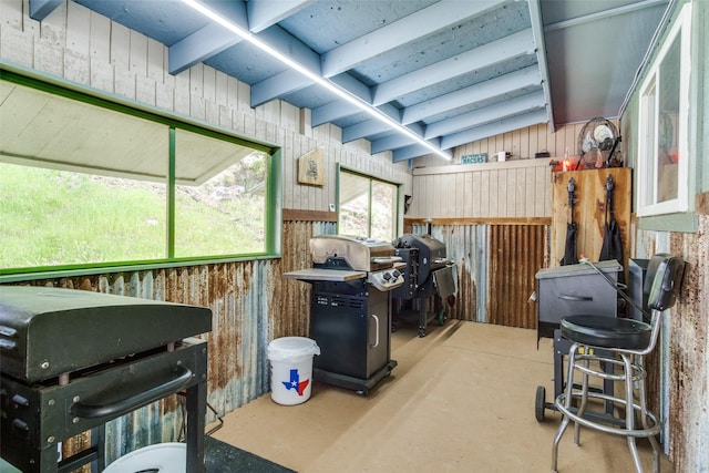 interior space with a grill