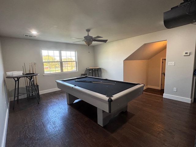 251 Rs County Road 3430, Emory, TX 75440 - rec room with wood finished floors, visible vents, a ceiling fan, pool table, and baseboards