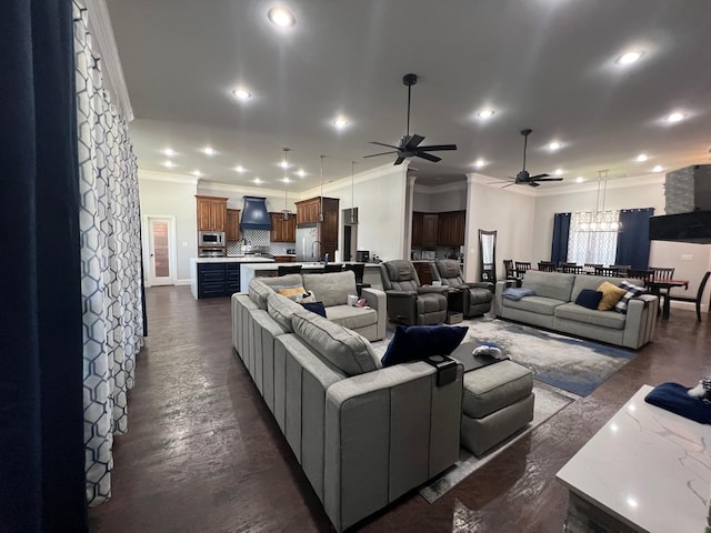 251 Rs County Road 3430, Emory, TX 75440 - living area featuring ceiling fan, ornamental molding, and recessed lighting