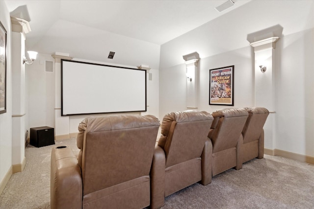 3852 Banner Dr, Frisco, TX 75034 - home theater with carpet, baseboards, and vaulted ceiling