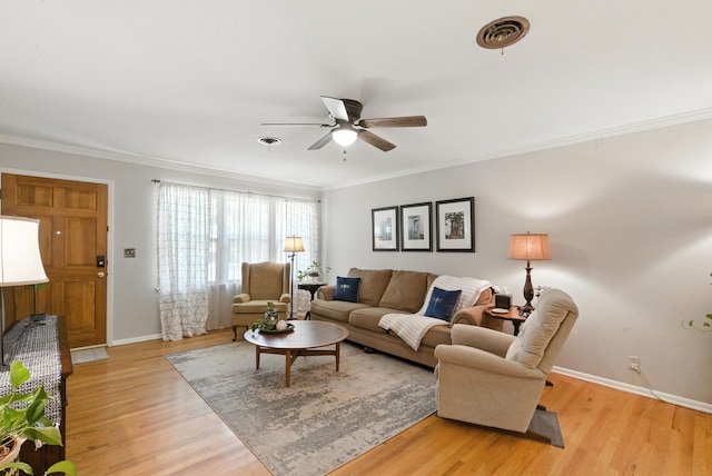 6050 Douglas St, Fort Worth, TX 76114 - living room with a ceiling fan, light wood-type flooring, and crown molding
