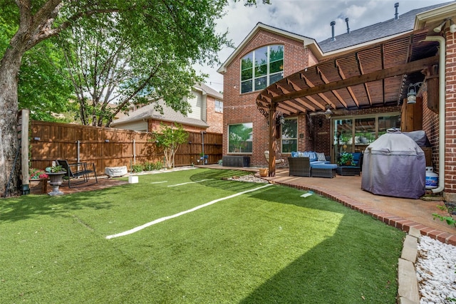 3226 Appleblossom Dr, Frisco, TX 75033 - view of yard with a pergola, an outdoor living space, a patio, and central AC