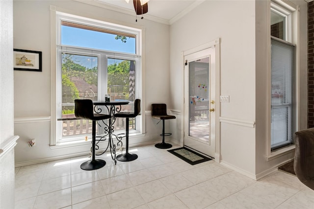 259 Deer Valley Dr, Powderly, TX 75473 - entrance foyer featuring ceiling fan, baseboards, and crown molding