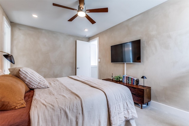 1922 La Croix Pl, Dallas, TX 75214 - bedroom featuring light carpet, recessed lighting, connected bathroom, a sink, and a ceiling fan
