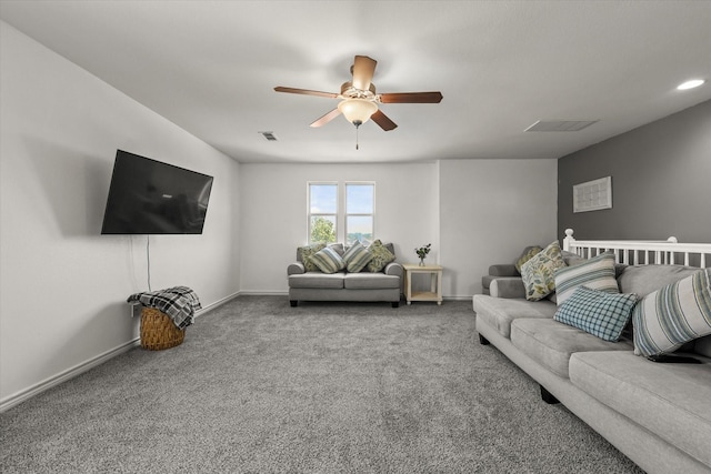 6521 Fitzgerald St, Fort Worth, TX 76179 - living area with visible vents, a ceiling fan, baseboards, and carpet floors