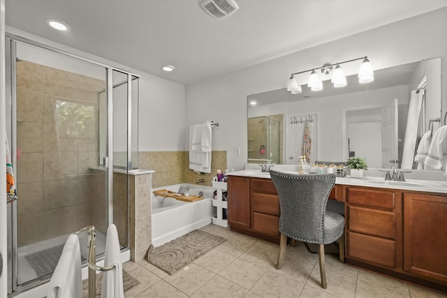 6521 Fitzgerald St, Fort Worth, TX 76179 - bathroom featuring tile patterned floors, a sink, a bath, double vanity, and visible vents
