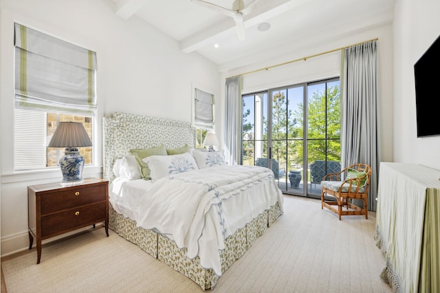 14600 Kiawah, Malakoff, TX 75148 - bedroom featuring beam ceiling, a ceiling fan, radiator, and access to outside