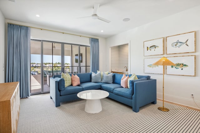 14600 Kiawah, Malakoff, TX 75148 - living room with baseboards, recessed lighting, and a ceiling fan