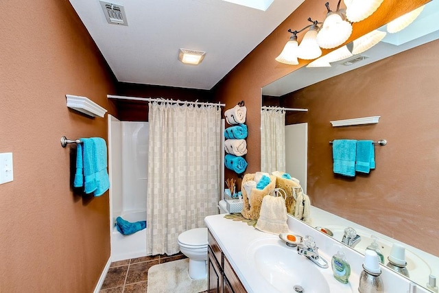 full bath featuring tile patterned floors, visible vents, toilet, and vanity